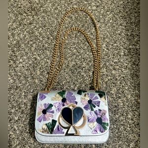 Kate Spade Nicola Twistlock Purse in Silver Floral Pattern